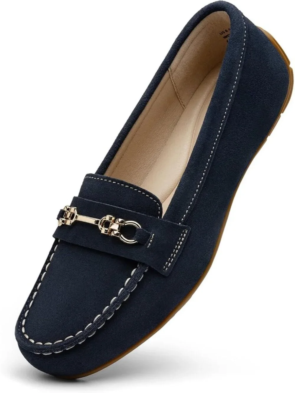 🆕Women's Navy Blue Suede Leather Comfortable Lightweight Loafers Slip-On Casual